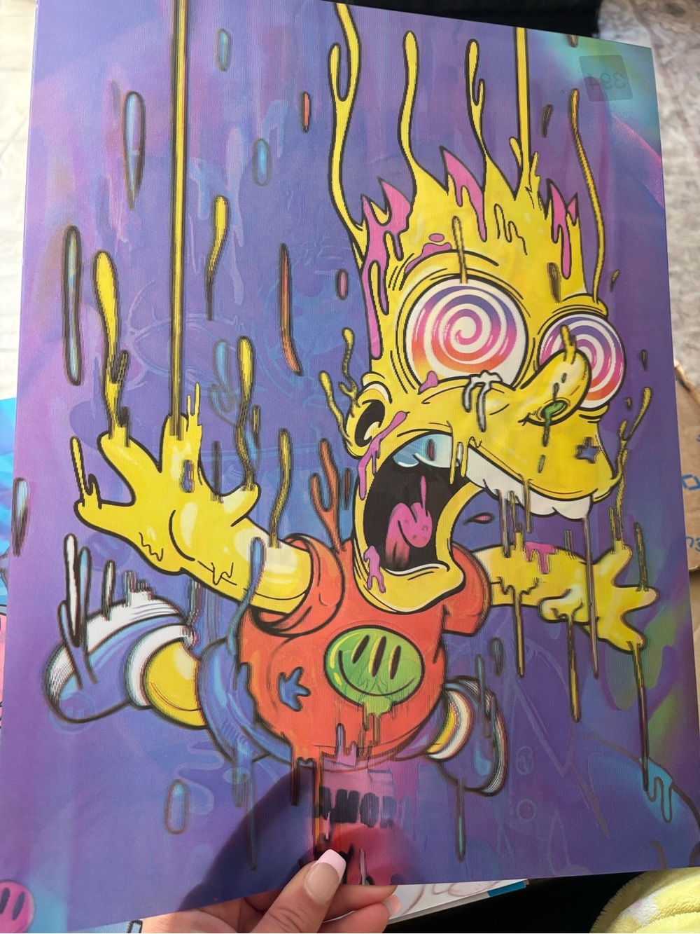Psychedelic Melted Cartoon Wall Art Print - Yellow & Purple
